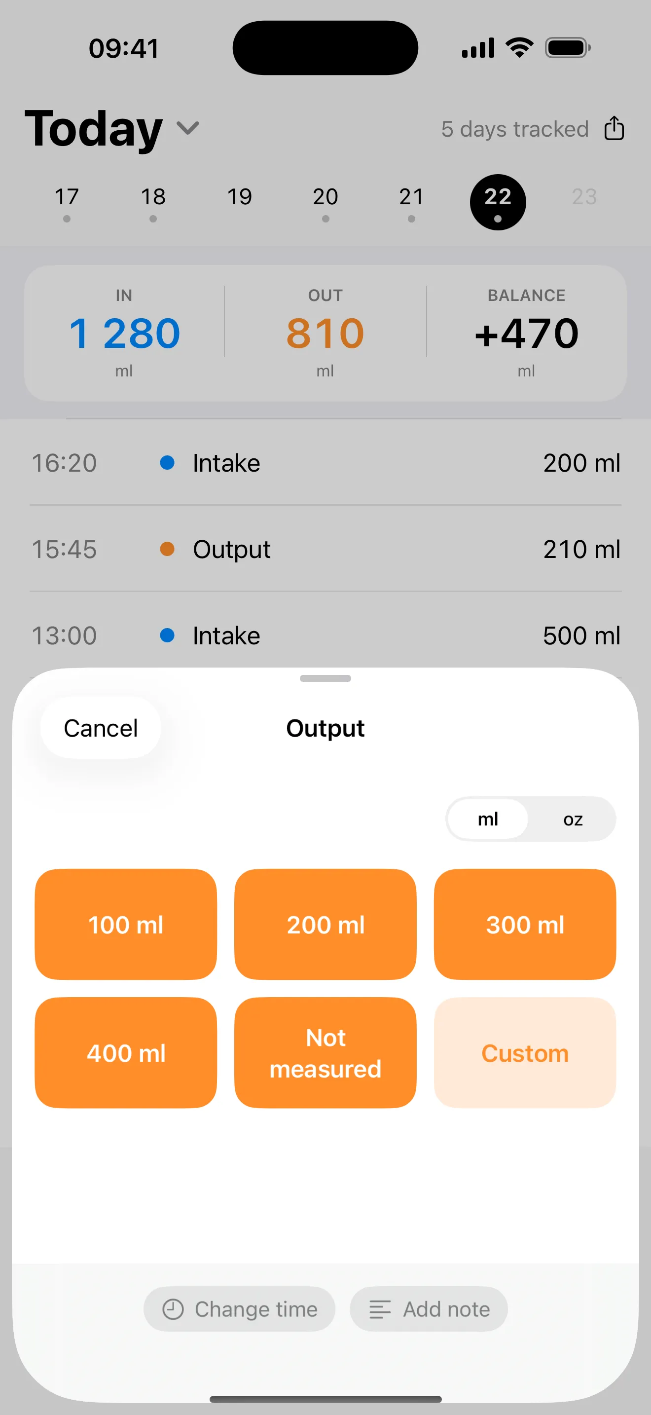 Output: the same presets, plus Not measured for a trip without a volume.